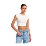 30528 Pamuk ve Modal Karışımlı Crop Top-Ekru