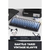 308I Çok Renkli Daktilo Tarzı Vintage Kablosuz Klavye - Mavi