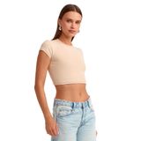 30936 Vücuda Oturan Crop Top-Açık Bej 36