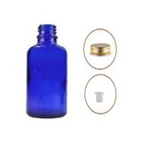 30ML Mavi Şişe Sarı Metal Düz Kapaklı, 12 Adet, Cam Şişe, Esans Şişesi, Yağ Şişesi, Kozmetik Şişesi