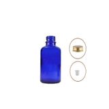 30ML Mavi Şişe Sarı Metal Düz Kapaklı, 24 Adet, Cam Şişe, Esans Şişesi, Yağ Şişesi, Kozmetik Şişesi