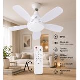 30W Kumandalı Tavan Vantilatörü | 3 Renk LED Aydınlatma | E27 Duy | 52 cm | Beyaz AC-1086
