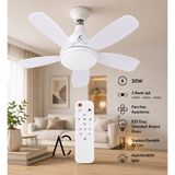 30W Kumandalı Tavan Vantilatörü | 3 Renk Led Aydınlatma | E27 Duy | 52 Cm | Beyaz