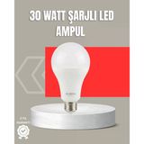 30W Şarjlı Led Ampul E27 Duy %80 Enerji Tasarruflu Soğuk Beyaz