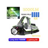 30w Ultra Güçlü Led Kafa Lambası 4 Adet Pilli - Yedek Bataryalı Set - 3000 Lümen 1000m Menzil Siyah