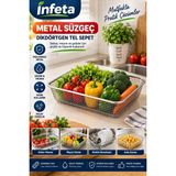 30X21X6 cm Paslanmaz Metal Dikdörtgen Tel Süzgeç Sebze Meyve Yıkama Süzme