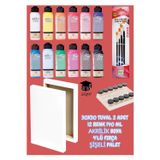 30X30 TUVAL 2 ADET 12 RENK 140 ML AKRİLİK BOYA 4'LÜ FIRÇA ŞİŞELİ PALET