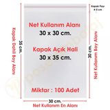 30X30+5 Cm. (30X35) 100 Adet - Şeffaf Bantlı Yapışkanlı Opp Jelatin Poşet