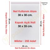 30X30+5 Cm.(30X35) 250 Adet Şeffaf Bantlı Yapışkanlı Jelatin Poşet