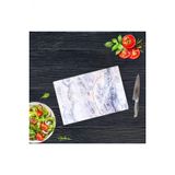 30X40 cm Cam Kesme Tahtası Mavi Mermer Görünümlü