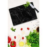30X40 Cm Cam Kesme Tahtası Siyah Mermer Görünümlü