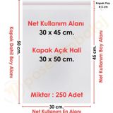 30X45+5 (30X50) Cm. 250 Adet - Şeffaf Bantlı Yapışkanlı Jelatin Poşet