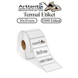 30X50 mm Barkod Etiketi Yapışkanlı 1 Adet Rulo Etiket Termal Barkot Terazi Etiketi 1000 li Barkod Yazıcılarına Uyumludur