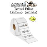 30X50 mm Barkod Etiketi Yapışkanlı 3 Adet Rulo Etiket Termal Barkot Terazi Etiketi 1000 li Barkod Yazıcılarına Uyumludur