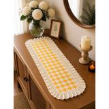 30X80 Sık Keten Fırfırlı Damalı Runner , Konsol Örtüsü - Sarı - 30 x 80 cm