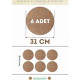 31 cm Çap 6 Adet Supla Amerikan Servis Runner MDF Duralit Magnet Altı Ahşap 3 mm (2,7 mm) Kalınlık