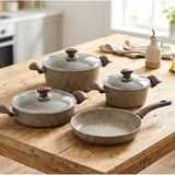 3105 7 Parça Granit Tencere Seti, Bej, 20-26 cm - Çok Renkli - Standart