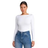 31332 Kayık Yaka Uzun Kollu Top-Beyaz 38
