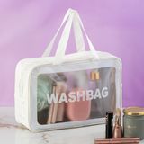 3142-1 Şeffaf - Beyaz Seyahat ve Makyaj Çantası Su Geçirmez Organizer Washbag 20X30CM