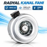 315 Mm Kanal Tipi Fan 1450 M³/H Yuvarlak Havalandırma Fanı Aksiyel Güçlü Hava Sirkülasyonu 230V