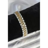 316L Çelik 12 Mm Kalınlıkta Gold Ve Gümüş Renkli Erkek Bileklik - Tj-Eb3778