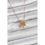 316L Çelik Gold Pembe Zirkon Taşlı Charmlı Kadın Kolye
