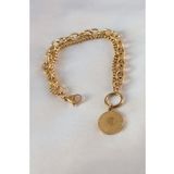 316L Çelik Gold Renk 2'Li Zincir Model Çeyrek Altınlı Kadın Bileklik - Tj-Bb5452