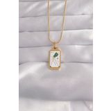 316L Çelik Gold Renk Beyaz Mineli Tarot Kolye - TJ-BKO9039