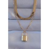 316L Çelik Gold Renk Çift Zincir Kilit Model Kolye - Lisinya - 001-Renkli