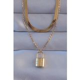 316L Çelik Gold Renk Çift Zincir Kilit Model Kolye - TJ-BKO8941