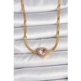 316L Çelik Gold Renk İtalyan Zincir Pembe Zirkon Taşlı Kalp Model Kadın Kolye