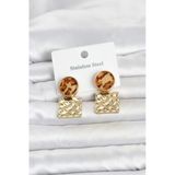 316L Çelik Gold Renk Leopar Desenli Plaka Model Kadın Küpe Tj-Bkp11832
