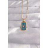 316L Çelik Gold Renk Mavi Mineli El Figür Tarot Kolye - Tj-Bko9040
