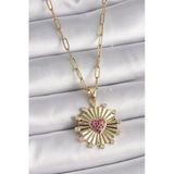 316L Çelik Gold Renk Pembe Zirkon Taşlı İşleme Madalyon Model Kadın Kolye - Tj-Bko9534