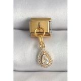 316L Çelik Gold Renk Sallantı Damla Zirkon Taşlı Charm