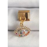 316L Çelik Gold Renk Sallantı Renkli Zirkon Taşlı Göz Model Charm
