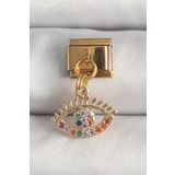 316L Çelik Gold Renk Sallantı Renkli Zirkon Taşlı Göz Model Nomination Charm