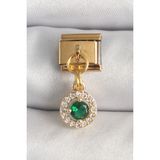 316L Çelik Gold Renk Sallantı Yeşil Zirkon Taşlı Nomination Charm - TJ-BC1344