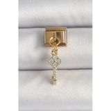 316L Çelik Gold Renk Sallantı Zirkon Taşlı Anahtar Model Nomination Charm