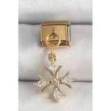 316L Çelik Gold Renk Sallantı Zirkon Taşlı Kar Tanesi Model Nomination Charm - TJ-BC1341