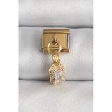 316L Çelik Gold Renk Sallantı Zirkon Taşlı Kare Model Charm