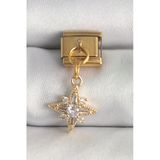 316L Çelik Gold Renk Sallantı Zirkon Taşlı Kutup Yıldız Model Nomination Charm