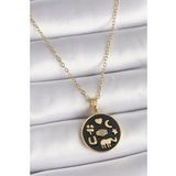 316L Çelik Gold Renk Siyah Şans Kolyesi - Tj-Bko9547