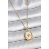 316L Çelik Gold Renk Zincir Beyaz Mineli Kutup Yıldız İşlemeli Madalyon Model Kadın Kolye Vice1395 4620