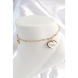 316L Çelik Gold Renk Zincir Model 3D İnci Kalp Model Kadın HalHal - EBJ240419W23523 HH1530