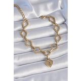 316L Çelik Gold Renk Zincir Model Kilit Kalp Figür Kadın Bileklik - Tj-Bb6434