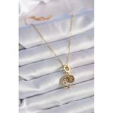 316L Çelik Gold Renk Zirkon Taşlı Ay Yıldız Model Charm Model Kadın Kolye -1492
