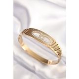 316L Celik Gold Renk Zirkon Tasli Kadin Kelepce Bilezik - Tj-Bb6022