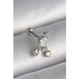 316L Çelik Gümüş Renk Beyaz Minelik Kalp Sallantı Zirkon Taş Detay Tragus Piercing - Tj-Pr1229