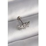 316L Çelik Gümüş Renk Dal Model Zirkon Taş Detaylı Tragus Piercing - Tj-Pr1343